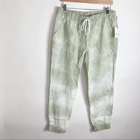 New Bella Dahl Large Tie Dye Linen Jogger Pants Green - Picture 2 of 8